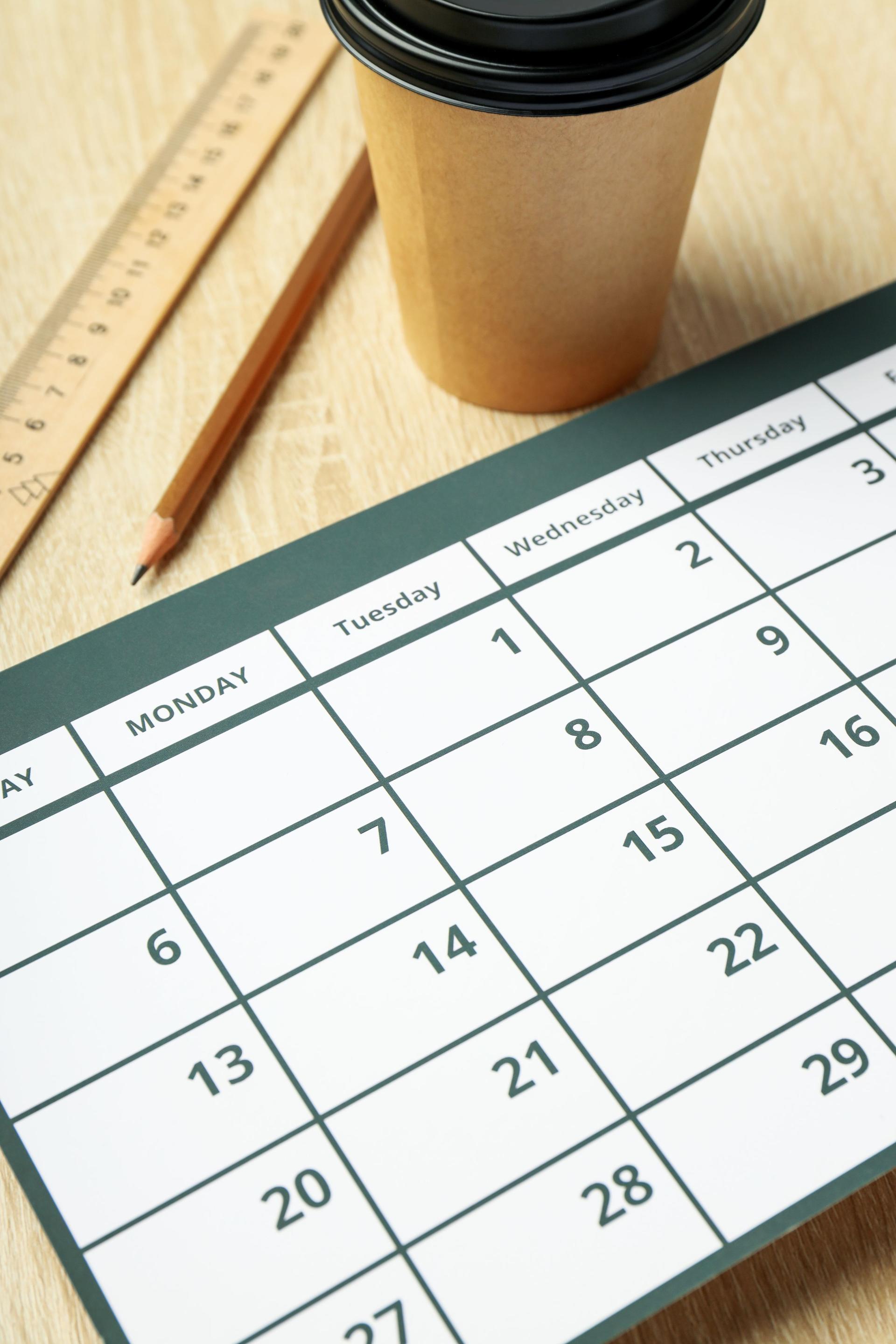 Concept of event planning and work planning, close up