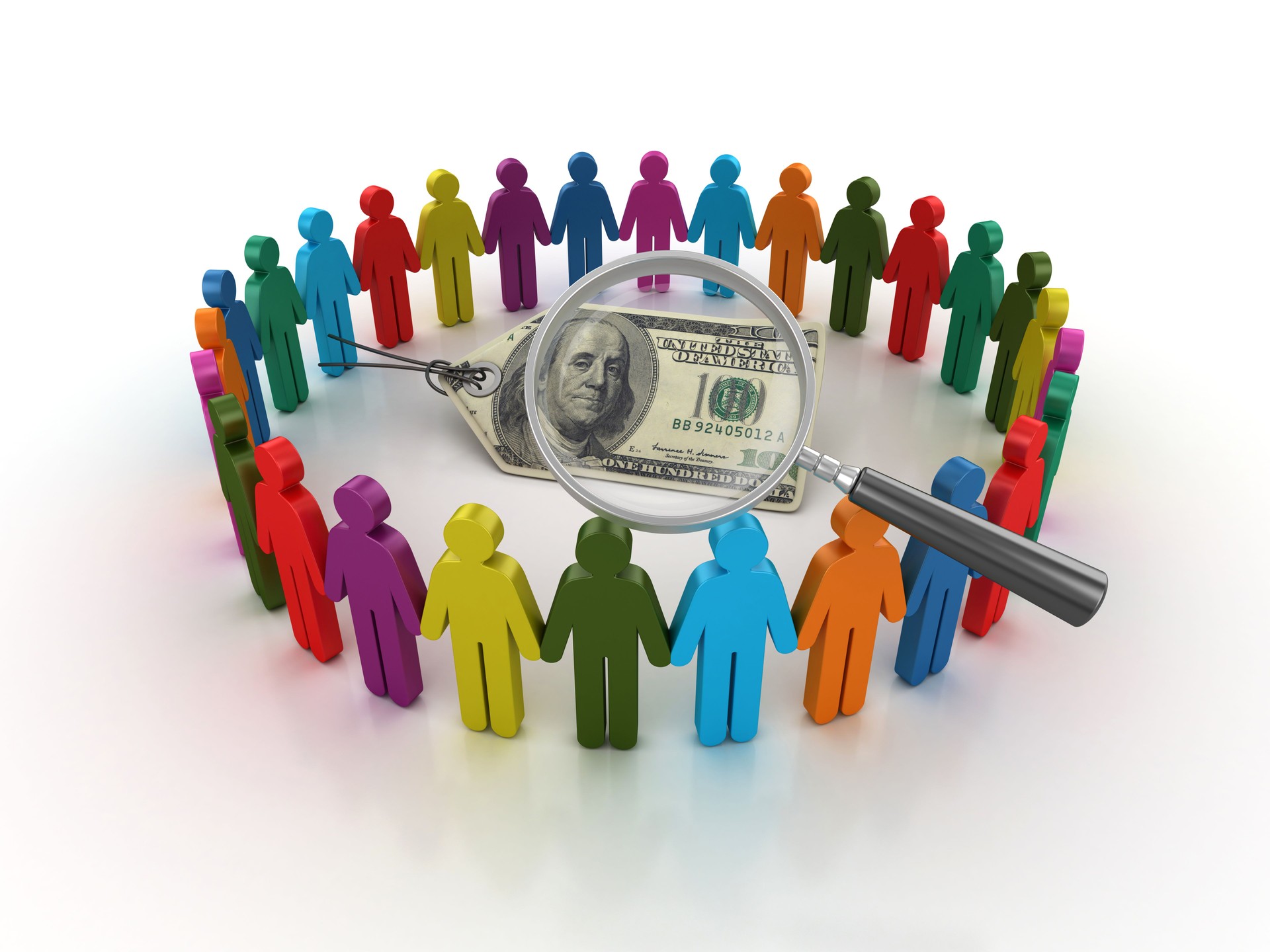 Pictogram Teamwork with DOLLAR BILL Price Tag - 3D Rendering
